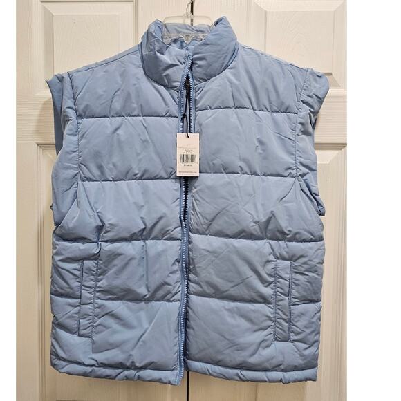 We Wore What Puffer Jacket with Removable Sleeves Oversized Size XS Blue New - Picture 6 of 7